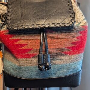 NWT Jen & Co Vegan/Aztec Flannel Drawstring Closure  Backpack